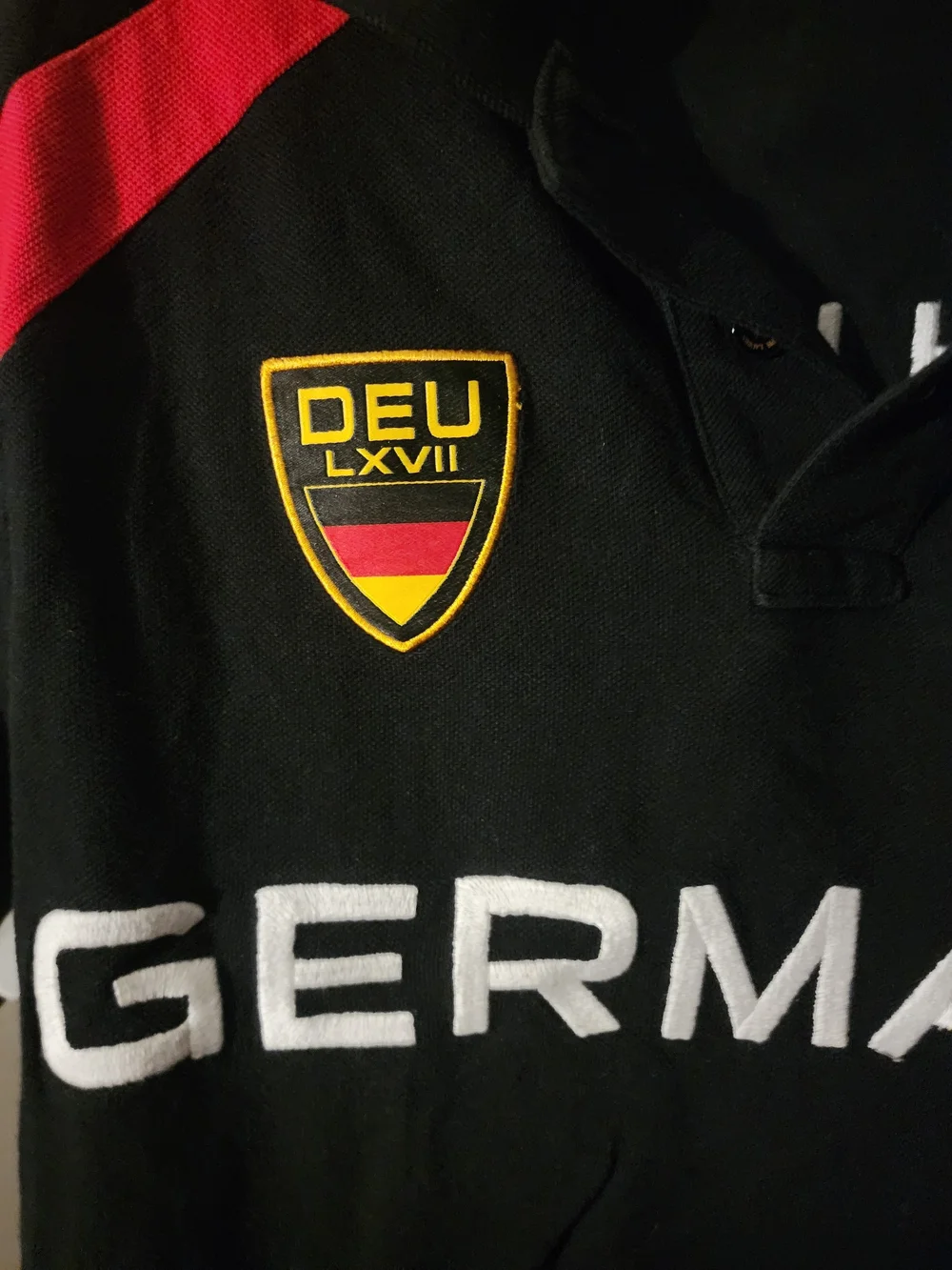 Ralph Lauren Black Polo with Red and White Panels - Germany Crest
